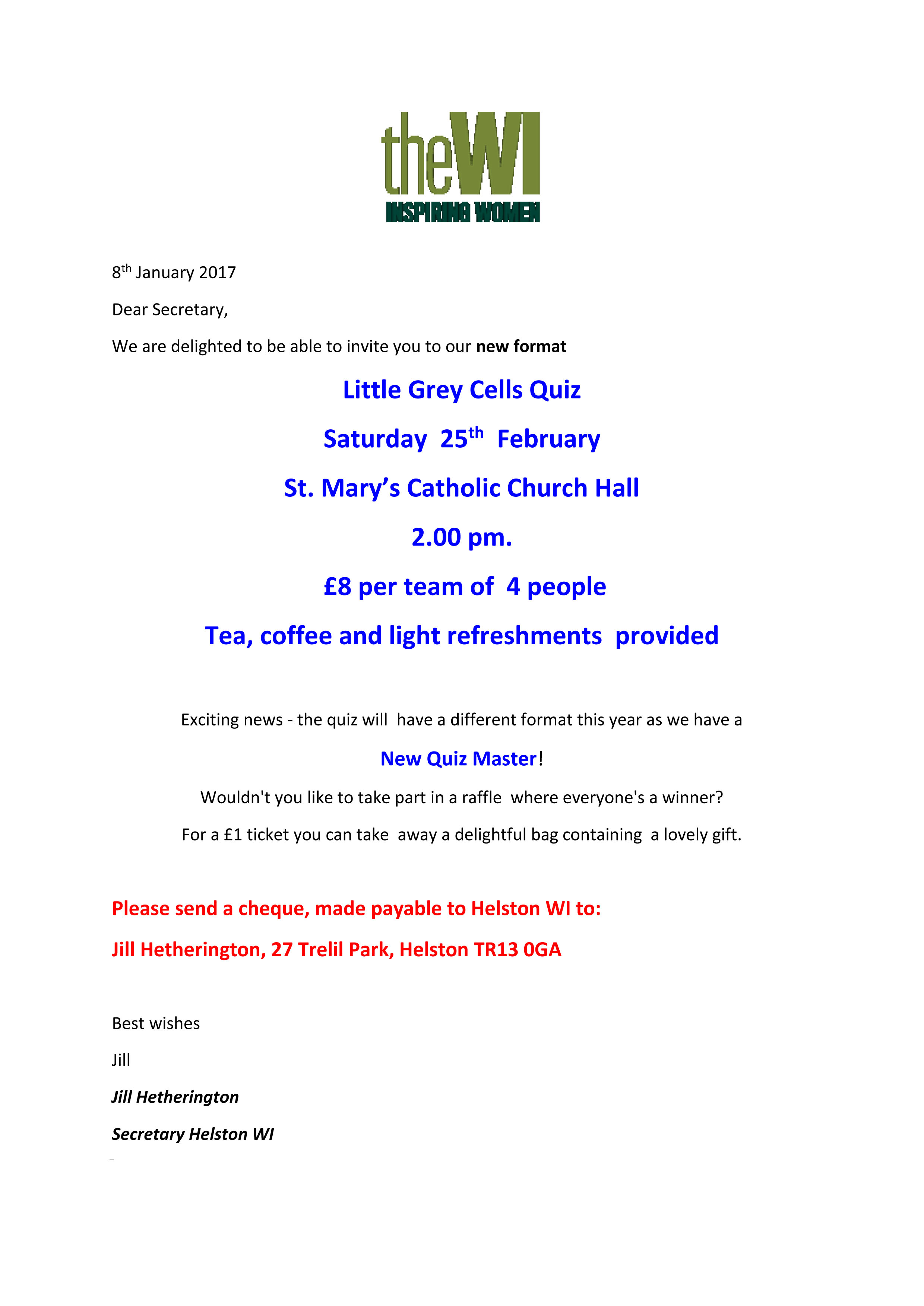 You’re Invited to Helston WI’s Quiz! – CORNWALL FEDERATION OF WOMEN'S